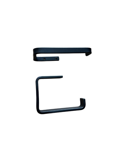 Black metal Minoa Slim Minimalist Toilet Paper Holder by Industrial Farm Co showing modern angular design with clean lines