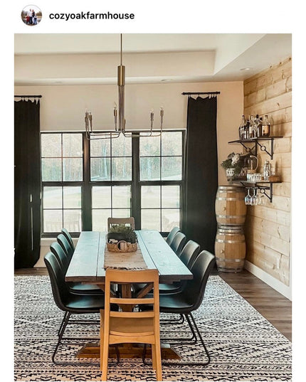 Black metal Glen Cove Modern Shelf Support brackets mounted on rustic wood wall displaying glassware and decor in farmhous...