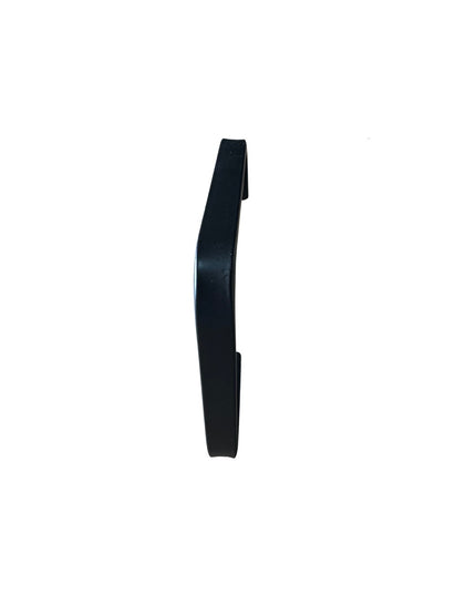 The Minoa Slim Minimalist black metal toilet paper holder by Industrial Farm Co shown in profile view against white backgr...