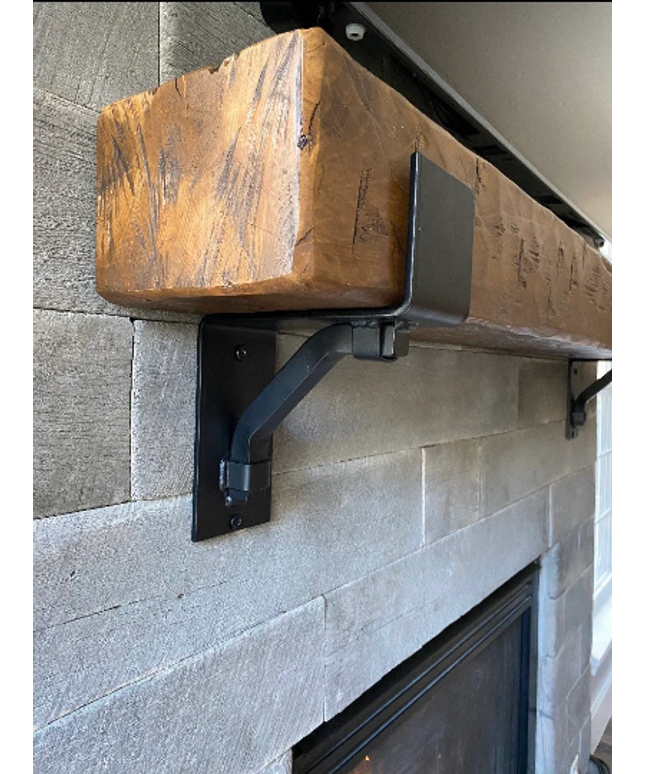 The Buffalo 4" Mantel Bracket – Square Support Bar with Metal Straps, Heavy Duty Steel, Handmade USA