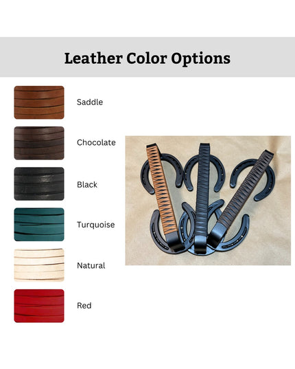 Bermuda Horseshoe Door Handle with leather wrap color options - saddle, chocolate, black, turquoise, natural, red - Indust...