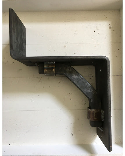 Heavy duty black steel Buffalo 4" mantel bracket with square support bar and metal straps by Industrial Farm Co, handmade USA
