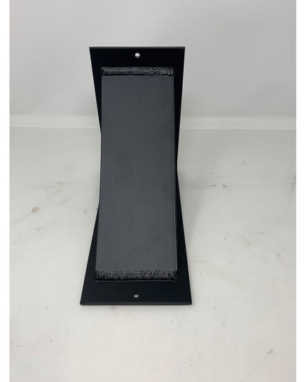 Black steel Ninemile 5 inch industrial shelf bracket with curved support bar and mounting holes by Industrial Farm Co on w...