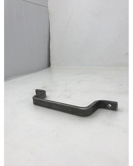 Black metal Onondaga Handle door pull by Industrial Farm Co featuring angular industrial design with mounting holes on whi...