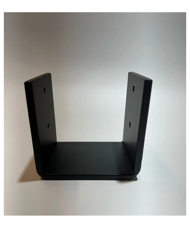 Black metal U-shaped beam wrap bracket from Industrial Farm Co, showing mounting holes on vertical sides and flat horizont...