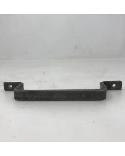 Black metal Onondaga Handle door pull with crosshatch texture and mounting screws by Industrial Farm Co on white background