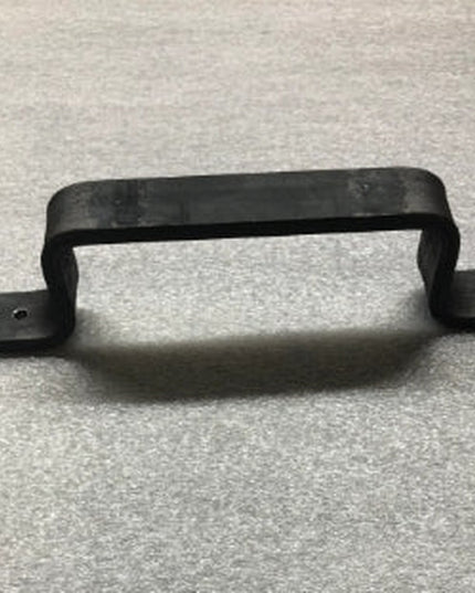 Black metal Sagamore Hill Pull door handle with mounting plates and screw holes by Industrial Farm Co on white background
