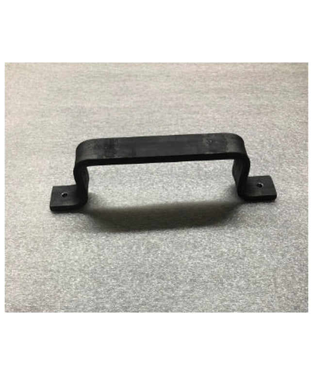 Black metal Sagamore Hill Pull door handle with mounting plates and screw holes by Industrial Farm Co on white background