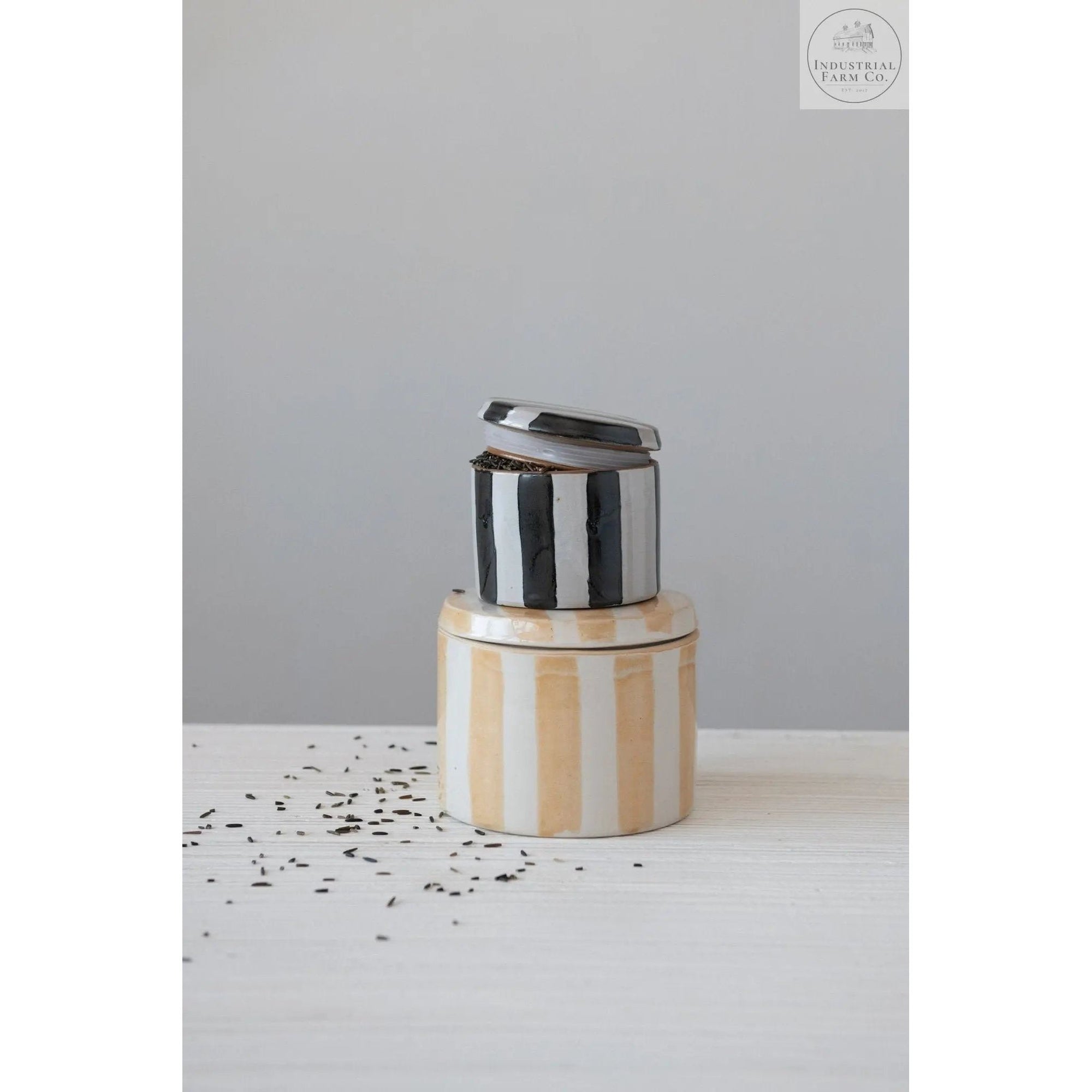 Striped Stoneware Canister  Black Stripes   | Industrial Farm Co