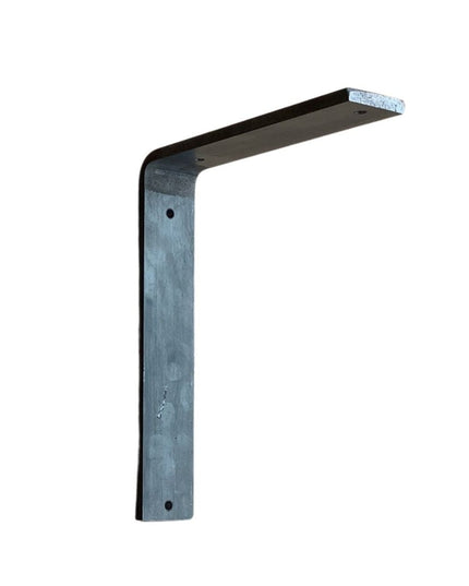 A single silver-colored metal L bracket for shelving.
