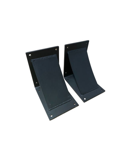 Black steel industrial shelf brackets with curved support design, 5-inch heavy duty metal corbels by Industrial Farm Co, h...