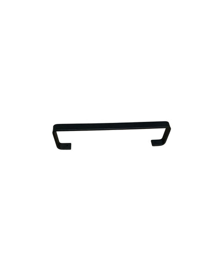 Black metal Emma towel holder door pull with clean rectangular frame design by Industrial Farm Co