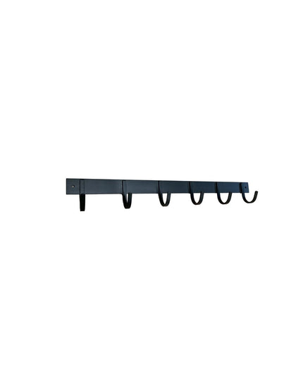 Camillus Style black metal wall-mounted coat rack with 6 hooks by Industrial Farm Co against white background