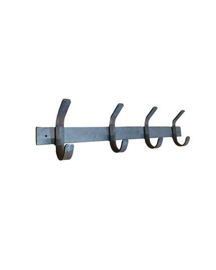 Christopher Double Hook Coat Rack by Industrial Farm Co - rustic blue-gray metal wall-mounted rack with 4 curved black hoo...