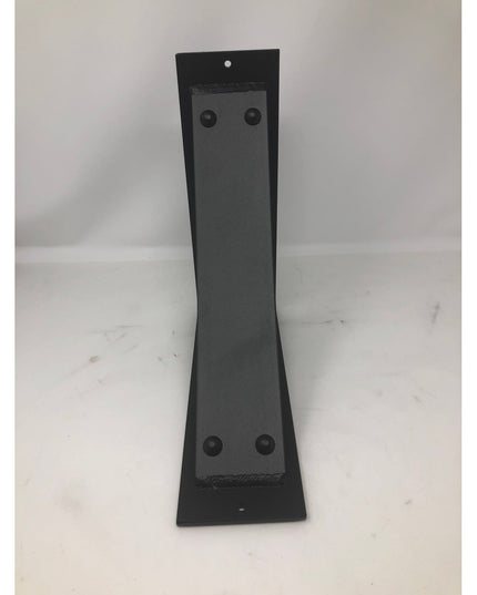 Black metal Utica Support bracket with tapered design and four mounting holes by Industrial Farm Co, shown individually ag...