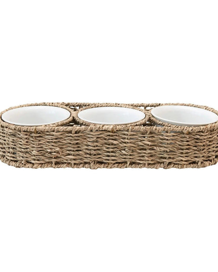Serving Tray wicker basket with ceramic bowls - Industrial Farm Co
