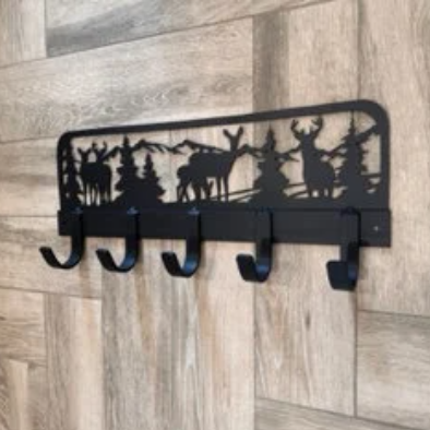 Handmade Black Metal Deer Scene Welded Coat Rack