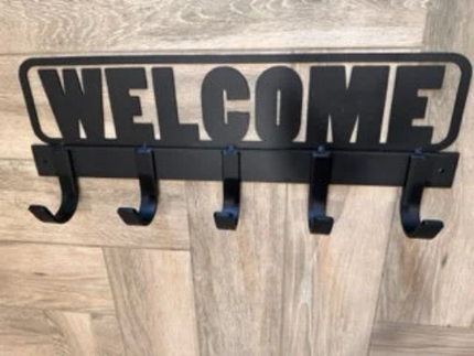 Welcome Sign Coat Rack - Hand-Welded Entryway Hanger - Rustic Home Decor