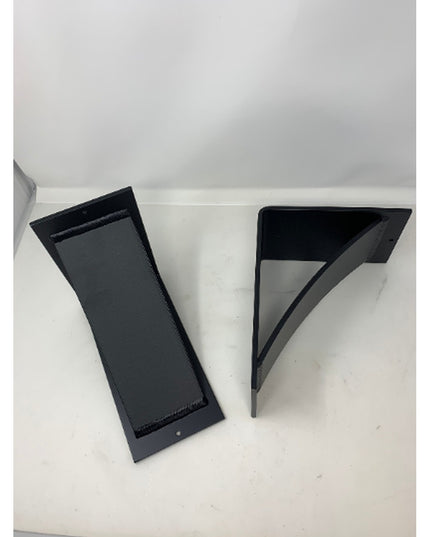 Black steel Industrial Farm Co Ninemile 5-inch heavy duty shelf brackets with curved support bar, handmade in USA, shown f...