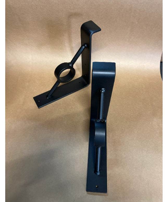Black metal Simon Decorative Support Brackets by Industrial Farm Co showing modern industrial style corbels with curved de...