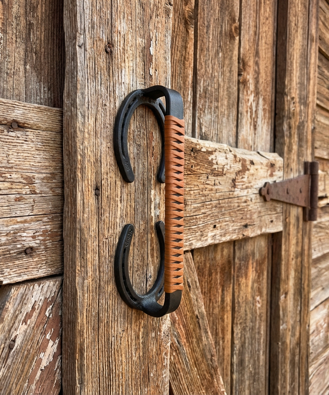 Bermuda Horseshoe Door Handle | Leather Wrap | Handmade USA