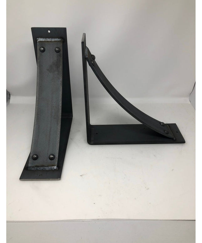 Black metal Utica Support bracket by Industrial Farm Co showing welded steel construction with mounting holes and curved b...
