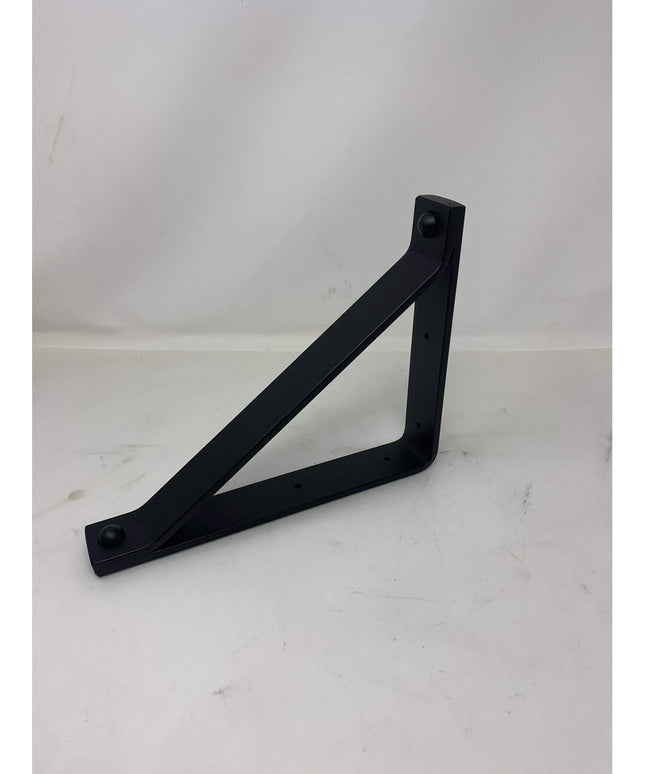 Black metal triangular shelf bracket with mounting holes from Industrial Farm Co, The Joyce Modern Shelf Support design