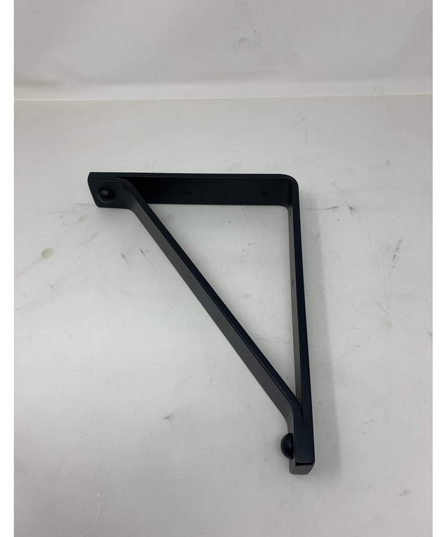Black metal Joyce Modern Shelf Support bracket by Industrial Farm Co with triangular design and mounting holes on white ba...