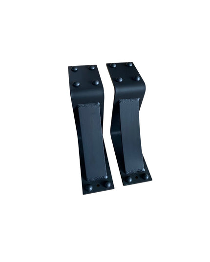 Black steel Spafford 3 inch mantel brackets with decorative rivets by Industrial Farm Co - heavy duty handmade corbels set...