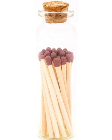 Decorative Mini Matches In Glass Container  Lilac Tip   | Industrial Farm Co