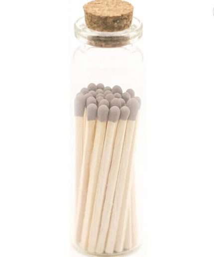 Decorative Mini Matches In Glass Container  Gray Tip   | Industrial Farm Co