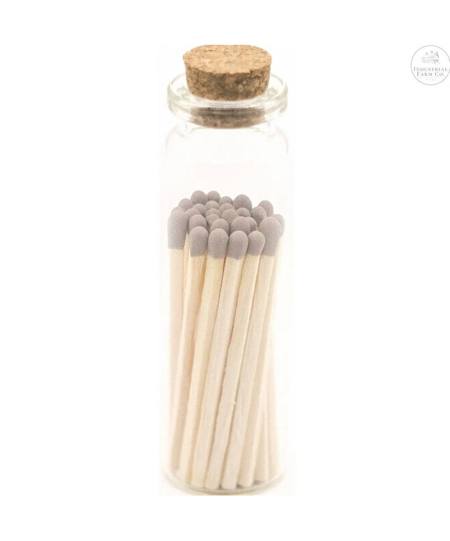 Decorative Mini Matches In Glass Container  Gray Tip   | Industrial Farm Co