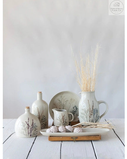 Floral Stoneware Baguette Platter  Default Title   | Creative Co-op