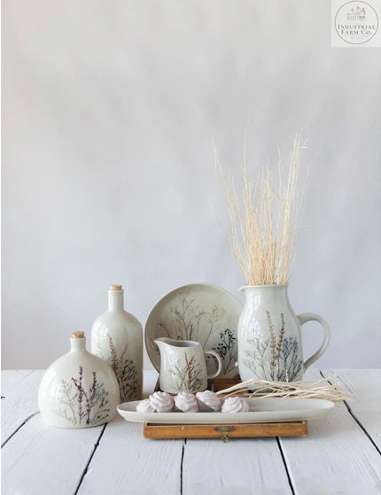 Floral Stoneware Baguette Platter  Default Title   | Creative Co-op