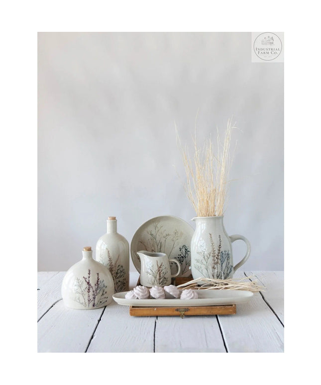 Floral Stoneware Baguette Platter  Default Title   | Creative Co-op