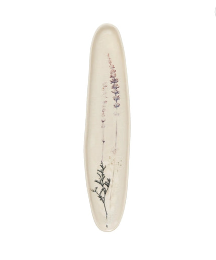 Floral Stoneware Baguette Platter     | Creative Co-op