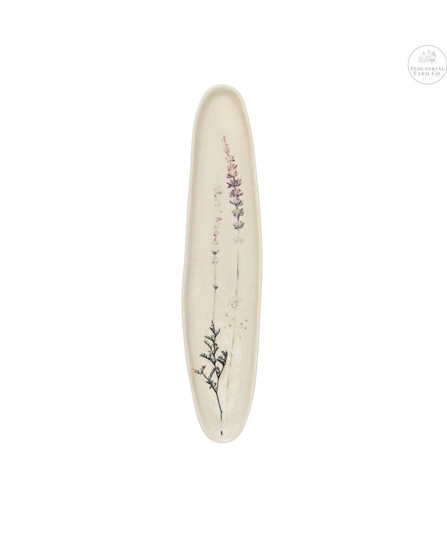 Floral Stoneware Baguette Platter     | Creative Co-op