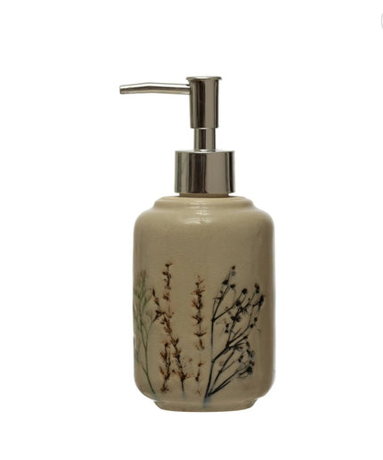 Floral Stoneware Soap Dispenser     | Industrial Farm Co