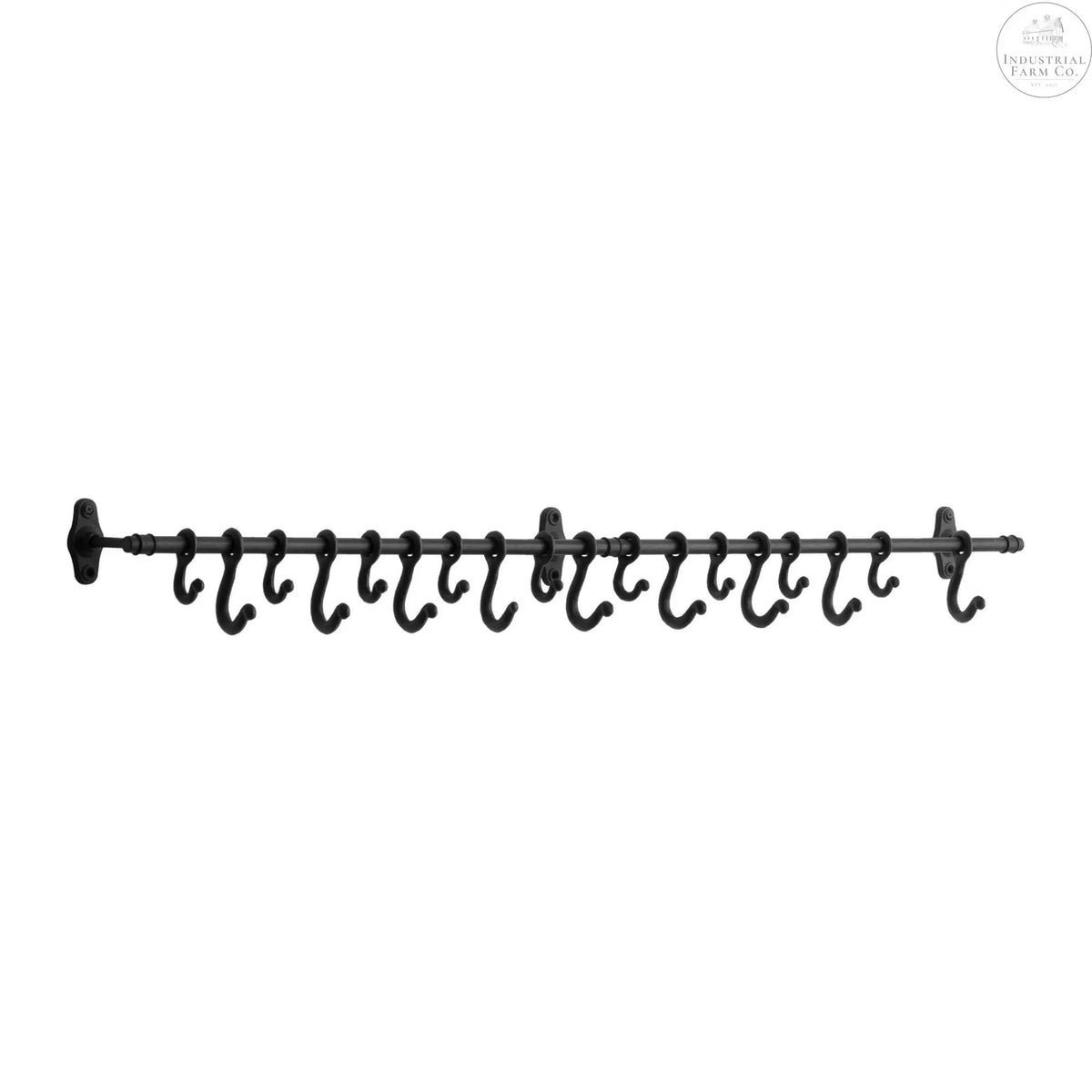 Forged Metal Wall Rod with Hooks     | Industrial Farm Co