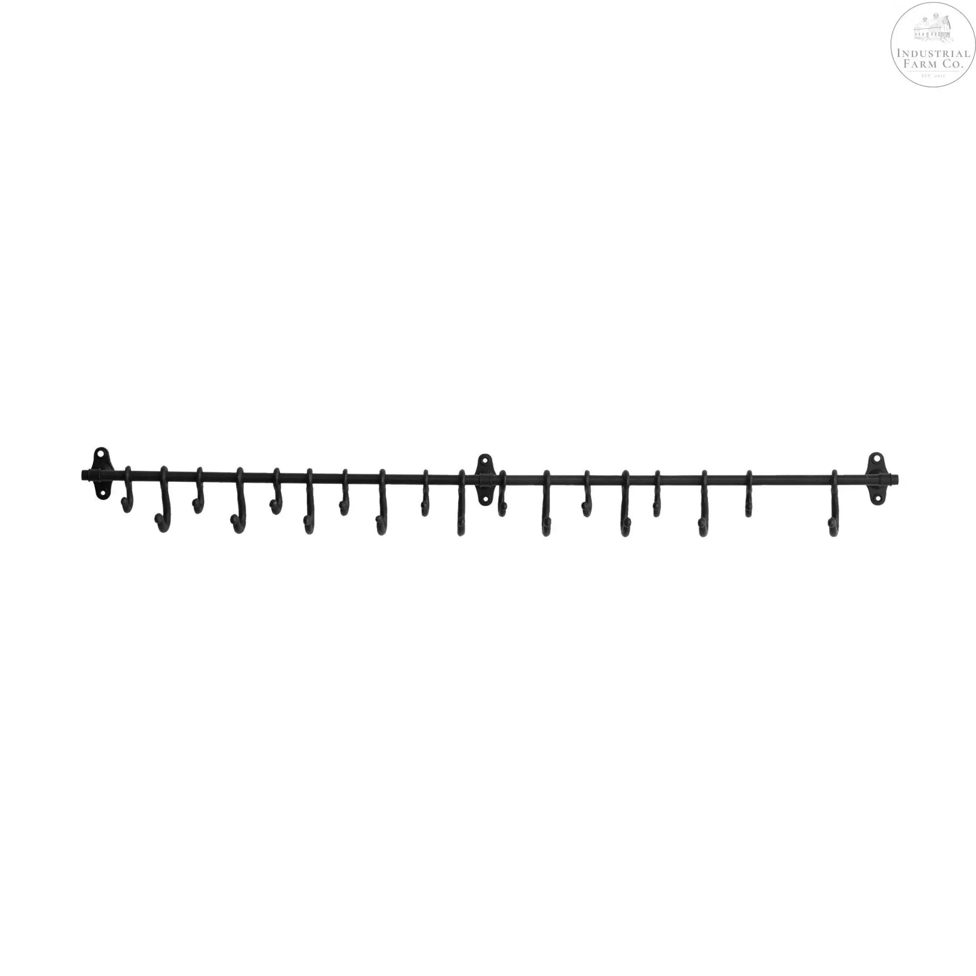 Forged Metal Wall Rod with Hooks     | Industrial Farm Co