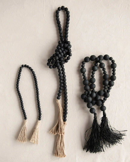 Distressed Black Paulownia Bead Garland  Default Title   | Industrial Farm Co