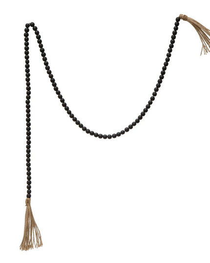 Distressed Black Paulownia Bead Garland     | Industrial Farm Co