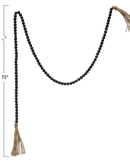 Distressed Black Paulownia Bead Garland     | Industrial Farm Co