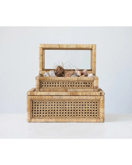 Rattan Display Box with Glass Lid - Set of Two     | Industrial Farm Co