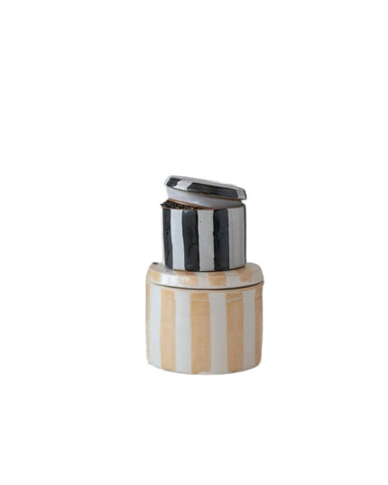 Striped Stoneware Canister  Black Stripes   | Industrial Farm Co