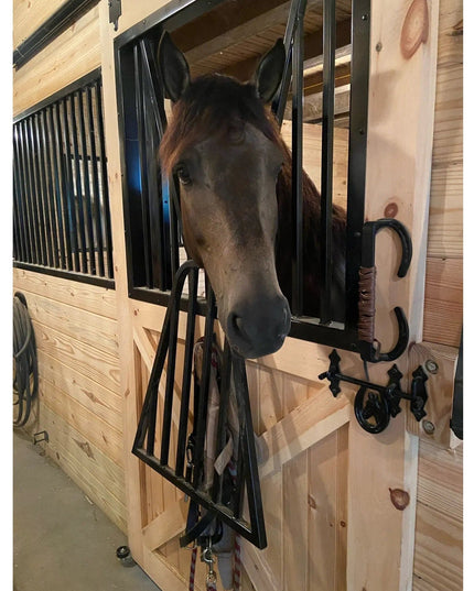 The Bermuda Handle Door Handle/ Pull Black Powder Coat Leather Wrapping Leather Braid - Saddle | Industrial Farm Co