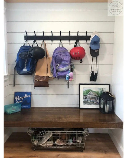 The Cooperstown Double Hook Coat Rack Coat Rack 10" Wall Mount Length Finish Black Powder Coat | Industrial Farm Co