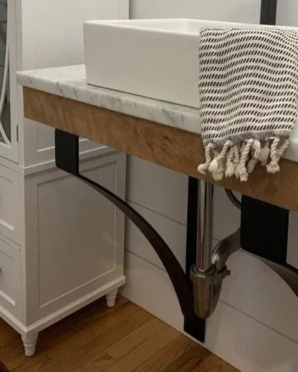 The Rochester Countertop and Desk Supports Brackets/Corbels 8" Depth x 20" Wall Mount Length Finish Black Powder Coat | Industrial Farm Co