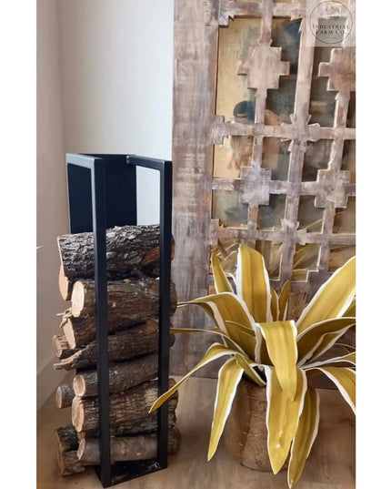 The Toby Firewood Holder  24” Wall Mount Length Finish Gold Powder Coat | Industrial Farm Co